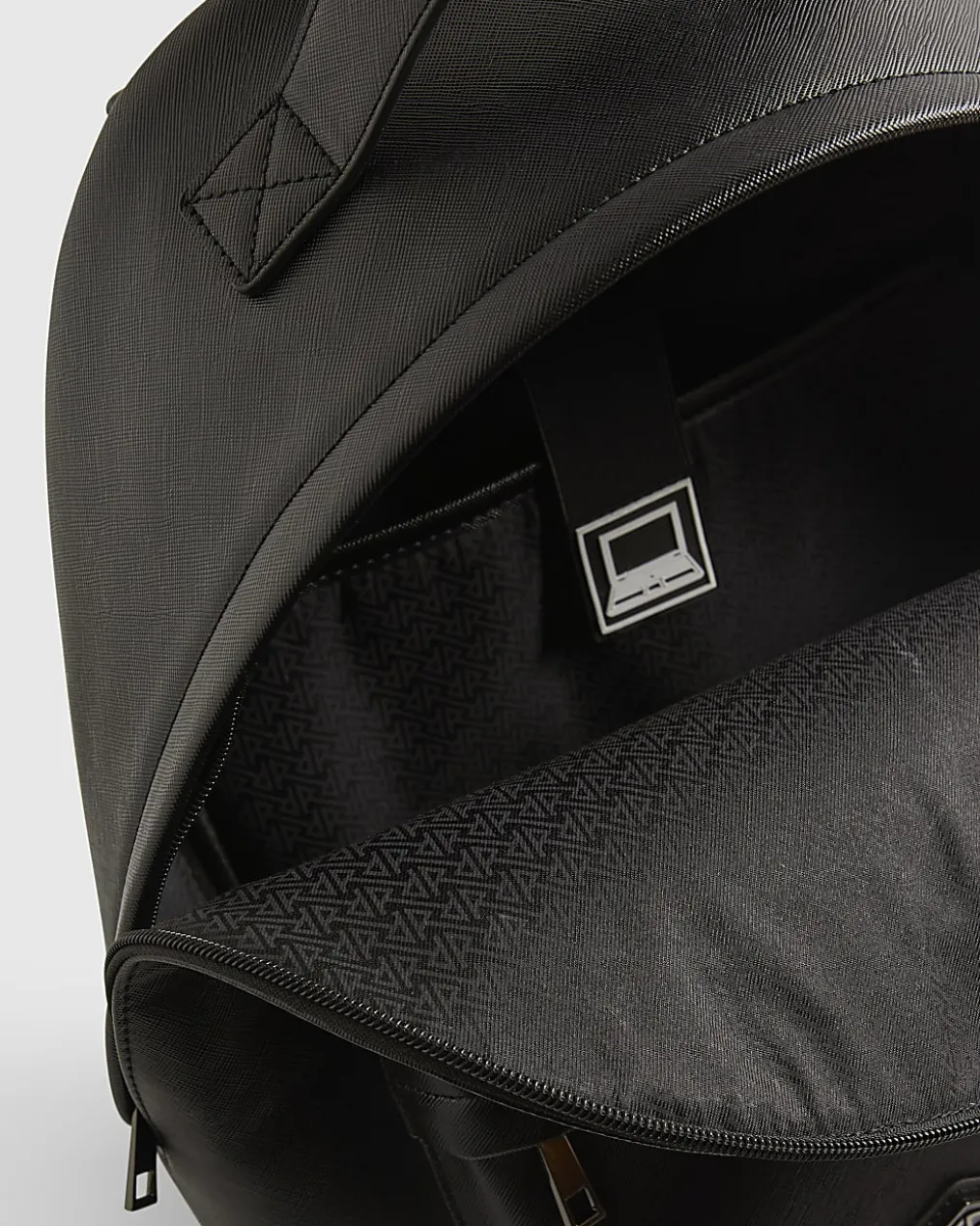 Black Textured Faux Leather Backpack