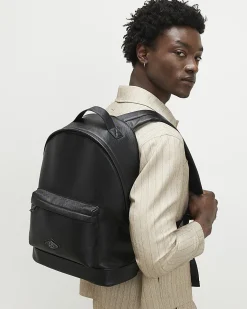 Black Textured Faux Leather Backpack