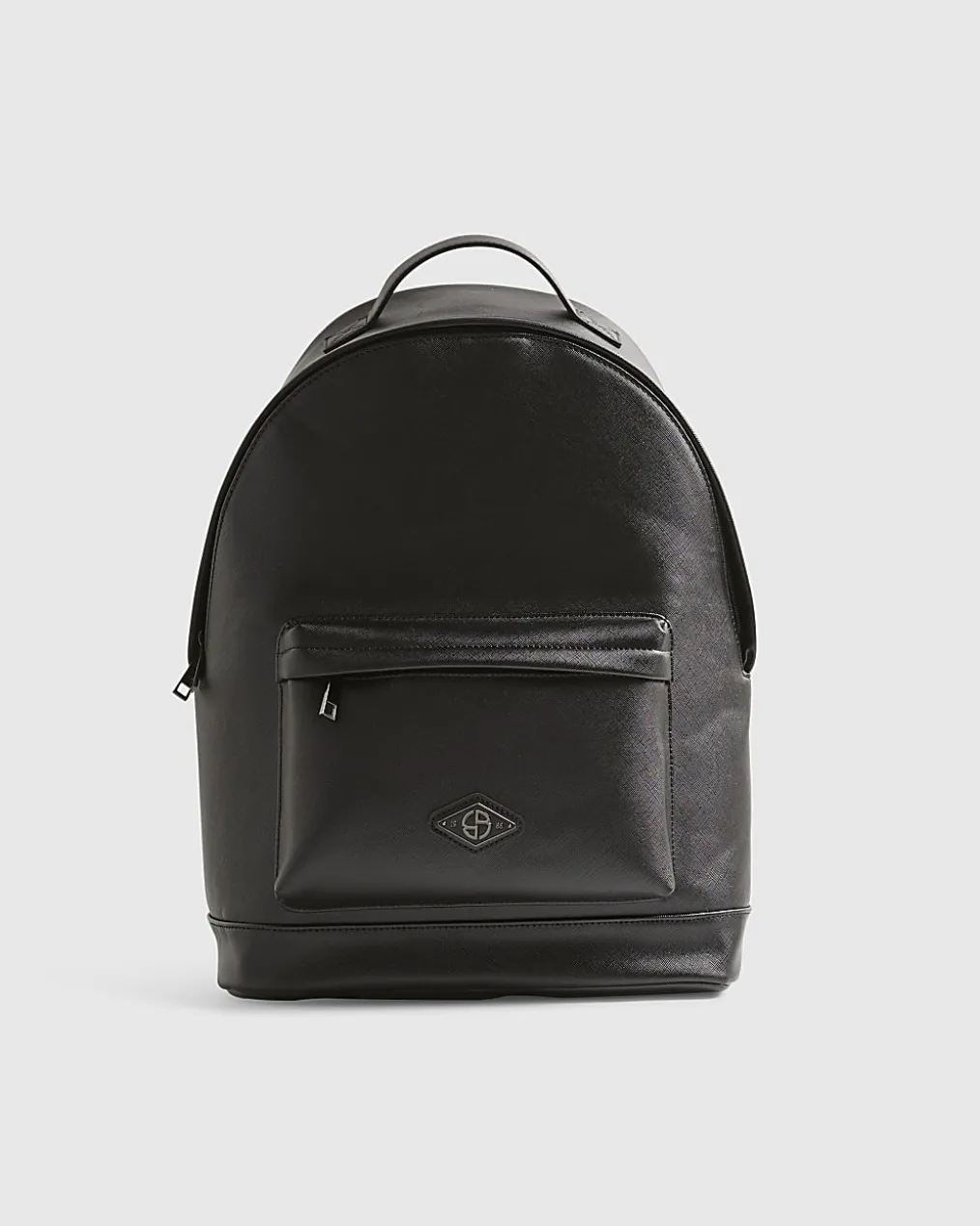 Black Textured Faux Leather Backpack