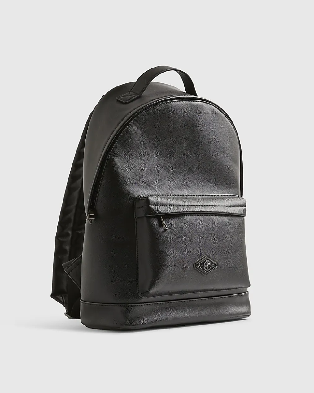 Black Textured Faux Leather Backpack