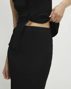 Black Textured Midi Skirt