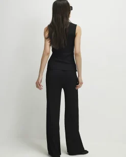 Black Textured Wide Leg Trousers