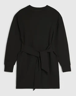 Black Tie Front Mini Sweatshirt Dress