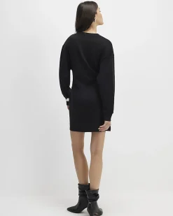 Black Tie Front Mini Sweatshirt Dress