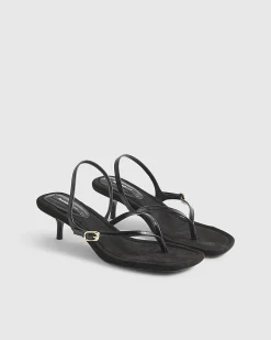 Black Toe Thong Heeled Sandals