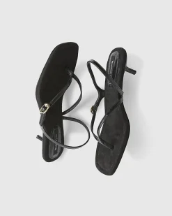 Black Toe Thong Heeled Sandals
