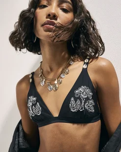 Black Triangle Shell Bikini Top