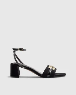 Black Trim Block Heel Sandals