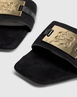 Black Trim Block Heel Sandals