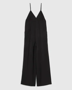 Black Twill V-neck Jumpsuit