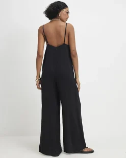 Black Twill V-neck Jumpsuit