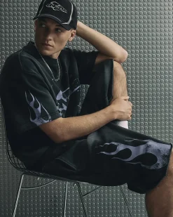 Black Washed Flame Shorts