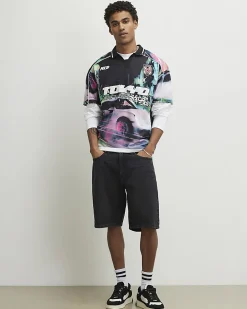 Black Washed Regular Fit Denim Shorts