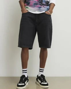 Black Washed Regular Fit Denim Shorts