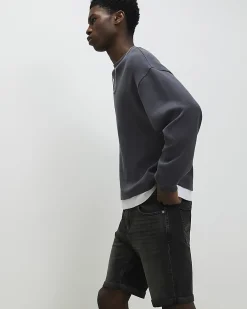 Black Washed Slim Fit Stretch Denim Shorts