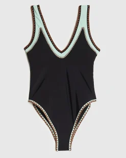 Black Whipstitch Trim Swimsuit