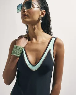 Black Whipstitch Trim Swimsuit