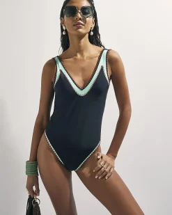Black Whipstitch Trim Swimsuit