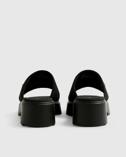 Black Wide Fit Knitted Mule Flatform Sandals