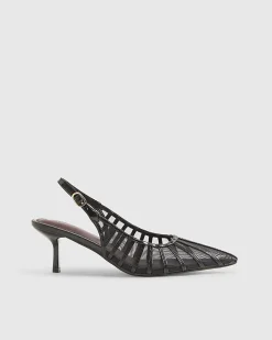 Black Wide Fit Mesh Slingback Court Heels