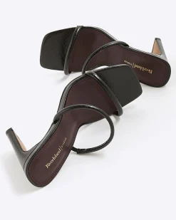 Black Wide Fit Strap Mule Heeled Sandals
