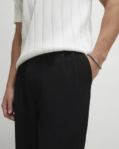 Black Wide Leg Waffle Textured Joggers