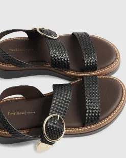 Black Woven Buckle Flatform Sandals