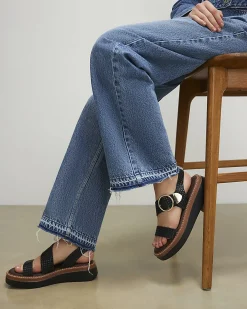 Black Woven Buckle Flatform Sandals