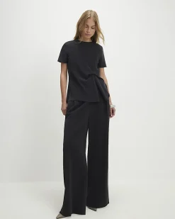 Black Woven Cupro Gathered Side Top