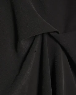Black Woven Cupro Gathered Side Top