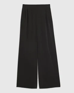 Black Woven Cupro Straight Leg Trousers