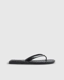 Black Woven Toe Thong Flat Sandals