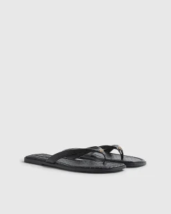 Black Woven Toe Thong Flat Sandals