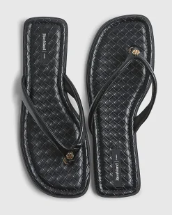 Black Woven Toe Thong Flat Sandals