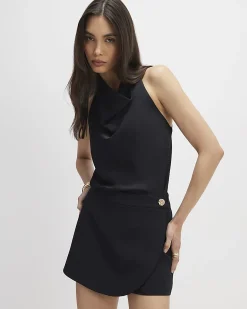 Black Wrap Button Detail Skort