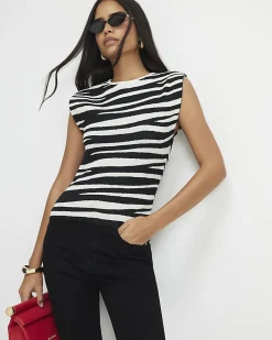 Black Zebra Knit Fitted Top