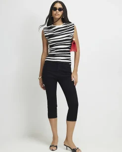 Black Zebra Knit Fitted Top