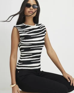Black Zebra Knit Fitted Top