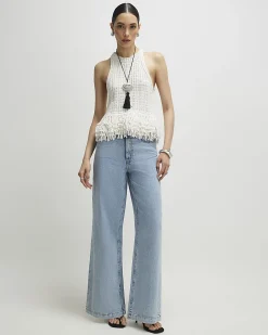 Blue 5 Pocket Wide Leg Jeans