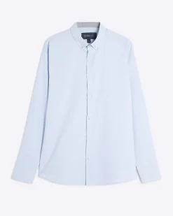 Blue Textured Muscle Fit Long Sleeve Shirt