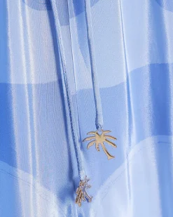 Blue Abstract Palm Print Wide Leg Trousers