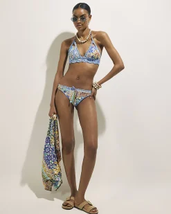 Blue Abstract Print Crochet Bikini Bottoms