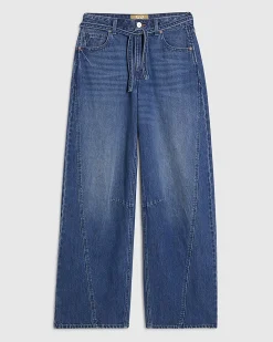 Blue Baggy Wide Leg Tie Waist Jeans