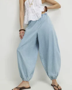 Blue Balloon Leg Denim Trousers