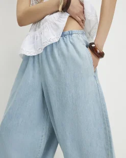 Blue Balloon Leg Denim Trousers