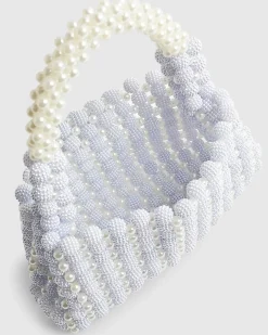 Blue Beaded Pearl Clutch Bag