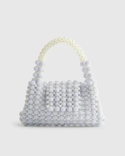 Blue Beaded Pearl Clutch Bag