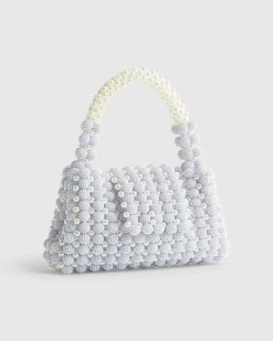 Blue Beaded Pearl Clutch Bag