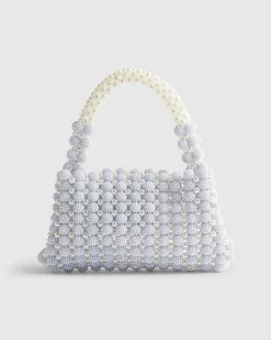 Blue Beaded Pearl Clutch Bag