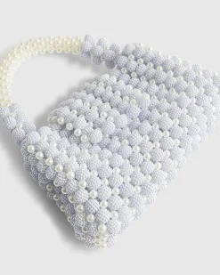 Blue Beaded Pearl Clutch Bag